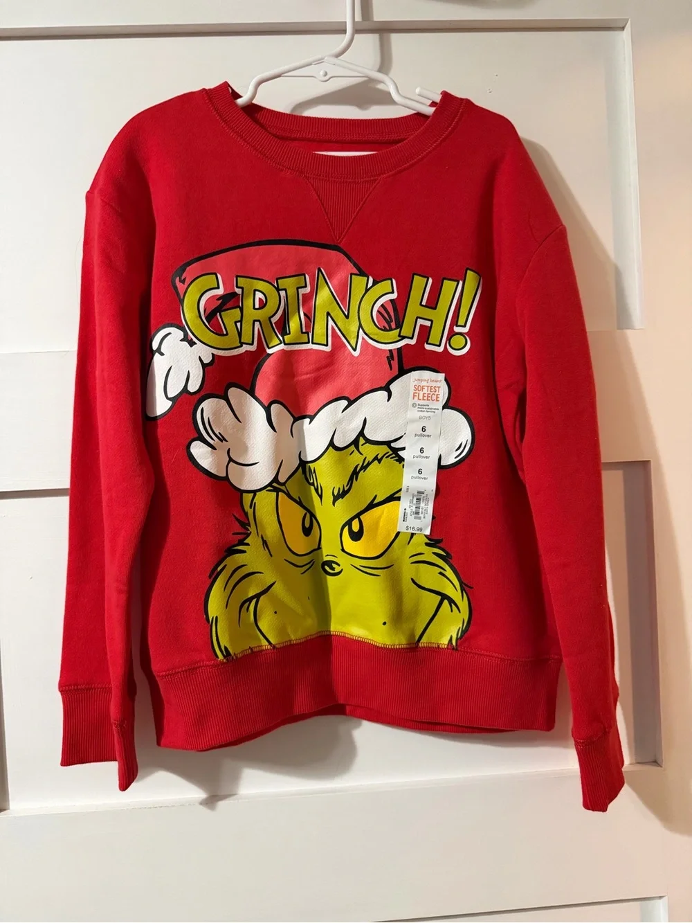 Red Grinch Fleece Lined Graphic Sweatshirt for Kids